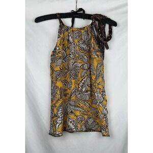 Trina Turk Silk Halter Top M Yellow Brown Paisley Geometric Floral Y2K Blouse